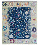 Custom Made Traditional Oushak Blue And Ivory Hand Knotted Wool Rug
