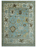 Custom Made Traditional Oushak Design Blue Hand Knotted Wool Area Rug