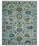 Custom Made Traditional Oushak Design Ivory And Blue Hand Knotted Wool Area Rug