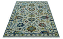 Custom Made Traditional Oushak Design Ivory And Blue Hand Knotted Wool Area Rug
