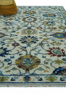 Custom Made Traditional Oushak Design Ivory And Blue Hand Knotted Wool Area Rug