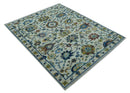Custom Made Traditional Oushak Design Ivory And Blue Hand Knotted Wool Area Rug