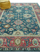 Custom Made Traditional Oushak Design Teal Hand Tufted Wool  Rug