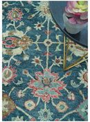Custom Made Traditional Oushak Design Teal Hand Tufted Wool  Rug
