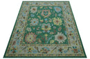 Custom Made Traditional Oushak Green Hand Tufted Wool Area Rug