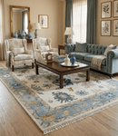 Ivory and Silver Oushak Hand Knotted Traditional Wool Area Rug Natural Subtle Design by The Rug Decor