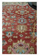 Rust Beige Teal Traditional Oushak Hand Knotted Wool Area Rug