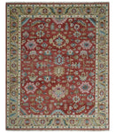 Custom Made Traditional Oushak Rust, Beige and Teal Hand knotted wool Area Rug