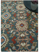 Custom Made Traditional Persian Design Silver, Blue And Rust Hand Tufted Wool Area Rug