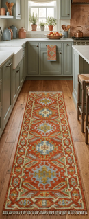 Custom Made Traditional Rust And Green Hand Knotted Runner Wool Rug by The Rug Decor