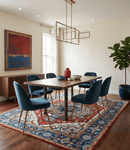 Traditional Heriz Medallion Wool Area Rug - Rust Ivory Blue