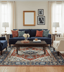Custom Made Traditional Rust, Ivory and Blue Heriz Medallion Wool Area Rug