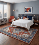 Traditional Heriz Medallion Wool Area Rug - Rust Ivory Blue
