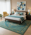 Custom Made Traditional Serapi Design Blue And Yellow Hand Tufted Wool Rug by The Rug Decor