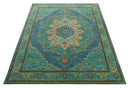 Custom Made Traditional Serapi Design Blue And Yellow Hand Tufted Wool Rug by The Rug Decor