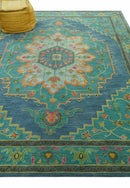 Custom Made Traditional Serapi Design Blue And Yellow Hand Tufted Wool Rug by The Rug Decor