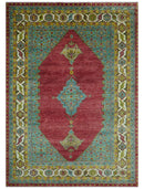 Custom Made Traditional Serapi Red And Blue Hand Knotted Wool Rug