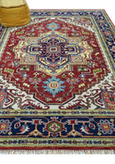 Custom Made Traditional Serapi Rust And Blue Hand Knotted wool area rug by The Rug Decor