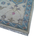 Custom Made Traditional Style Ivory And Blue Hand Knotted Wool Area Rug by The Rug Decor