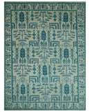 Custom Made Traditional Tree of Life Teal And Ivory Hand Knotted Wool Rug
