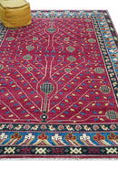 Custom Made Traditional Tribal Design Red And Blue Hand Knotted Wool Rug