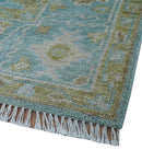 Custom Made Traditional Turkish Blue And Green Hand Knotted Wool Rug