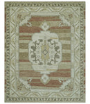 Custom Made Traditional Turkish Design Beige And Rust Hand knotted Wool Area Rug