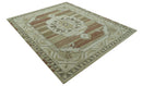 Custom Made Traditional Turkish Design Beige And Rust Hand knotted Wool Area Rug