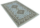 Custom Made Traditional Turkish design Blue And Brown Hand Knotted Wool Area Rug