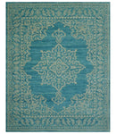 Turkish Hand Knotted Wool Area Rug with Blue and Beige Traditional Heirloom Piece by The Rug Decor