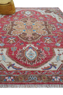 Red and Brown Turkish Hand-Knotted Wool Rug Traditional Design by The Rug Decor