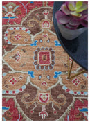 Red and Brown Turkish Hand-Knotted Wool Rug Traditional Design by The Rug Decor