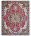 Red and Brown Turkish Hand-Knotted Wool Rug Traditional Design by The Rug Decor