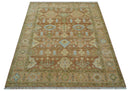 Custom Made Traditional Turkish Rust And Peach Hand Knotted Wool Area Rug