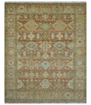 Custom Made Traditional Turkish Rust And Peach Hand Knotted Wool Area Rug