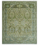 Custom Made Transitional Beige, Green and Blue Hand Knotted wool area rug by The Rug Decor