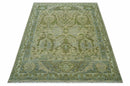 Custom Made Transitional Beige, Green and Blue Hand Knotted wool area rug by The Rug Decor