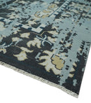Light Blue Ivory Beige Charcoal Hand-Knotted Wool Area Rug Transitional Modern