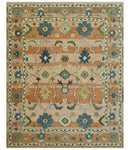 Custom Made Transitional Peach and Blue Hand Tufted Wool Area Rug