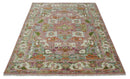 Hand Knotted Wool Area Rug Transitional Turkish Pink Green Ivory