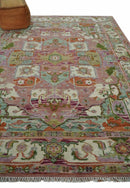 Hand Knotted Wool Area Rug Transitional Turkish Pink Green Ivory