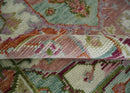 Hand Knotted Wool Area Rug Transitional Turkish Pink Green Ivory