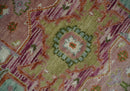 Hand Knotted Wool Area Rug Transitional Turkish Pink Green Ivory