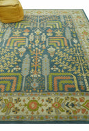 Custom Made Tree of Life Beige And Teal Floral Design Hand Tufted Wool Area Rug by The Rug Decor