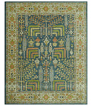 Custom Made Tree of Life Beige And Teal Floral Design Hand Tufted Wool Area Rug by The Rug Decor