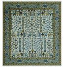 Custom Made Tree of life Hand Knotted Antique Ivory, Blue and Gray Traditional Oushak Wool area Rug