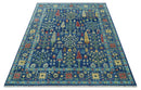 Custom Made Tree of Life Hand Knotted Blue And Beige Traditional Wool area Rug
