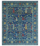 Custom Made Tree of Life Hand Knotted Blue And Beige Traditional Wool area Rug