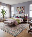 Hand-Tufted Wool Area Rug - Tree of Life Design with Purple, Green, Olive, Beige