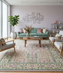 Hand-Tufted Wool Area Rug - Tree of Life Design with Purple, Green, Olive, Beige